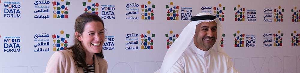 Jessica Espey (TReNDS) and His Excellency Abdulla Lootah (FCSA) at the signing ceremony. Source: Jay Neuner for TReNDS